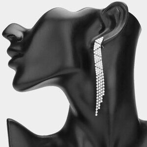 Silver Clear Rhinestone Dangle Chandelier Earrings Bridal Wedding Evening NEW